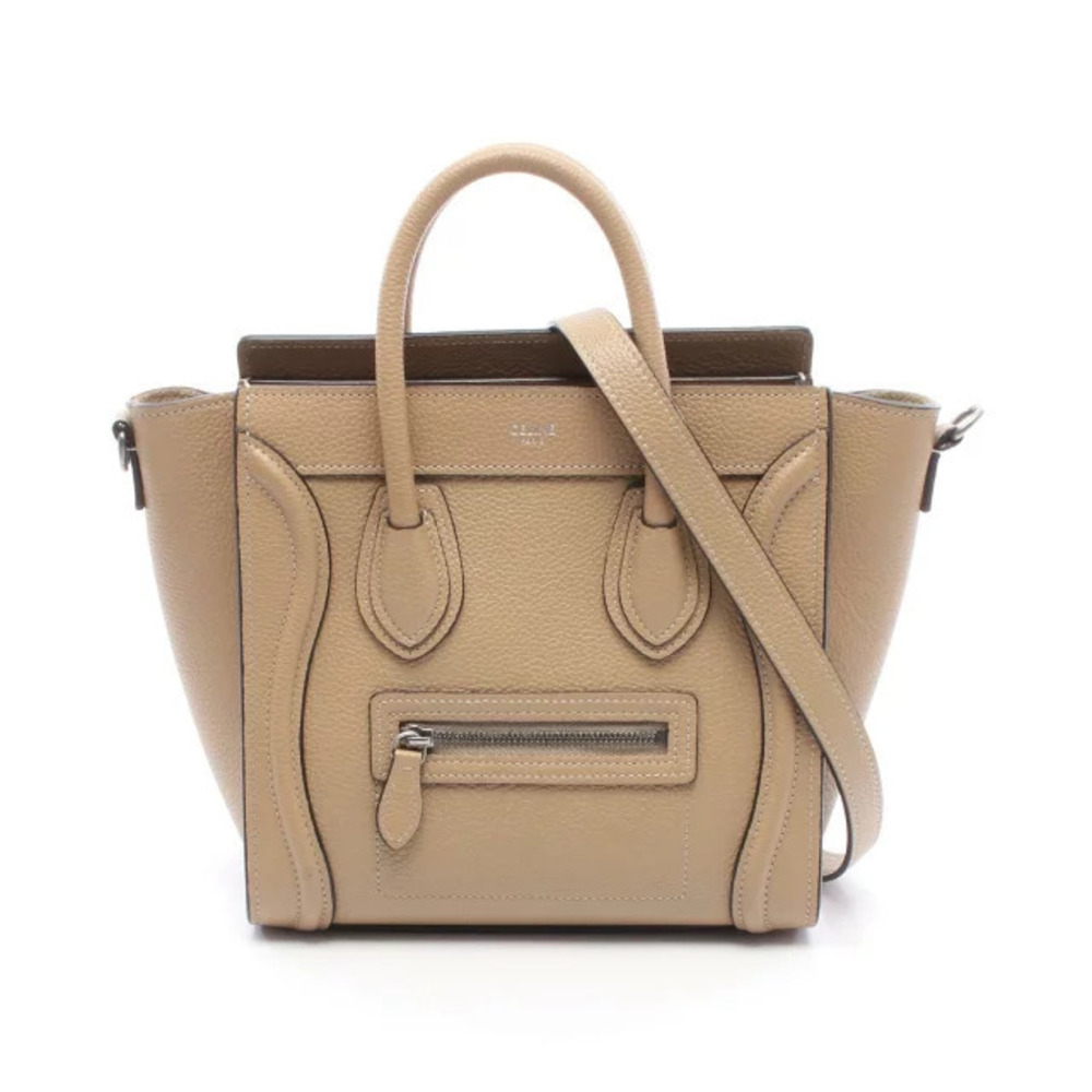 Celine Luggage Tote Shopper Handbag Leather Beige Cream